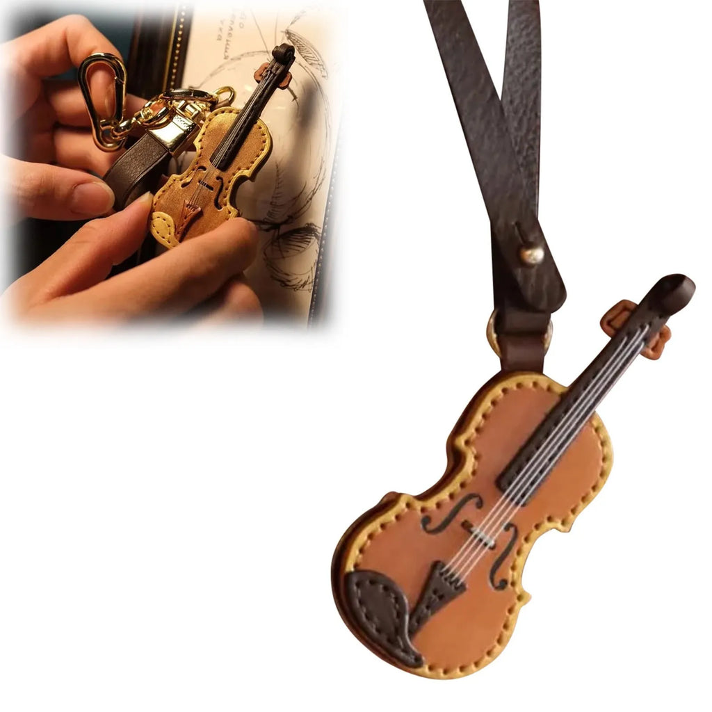 Crafted Leather Violin Keychain Miniature Musical Instrumen Keychain Niche Design Sense Backpacks Decoration Gift For Christmas