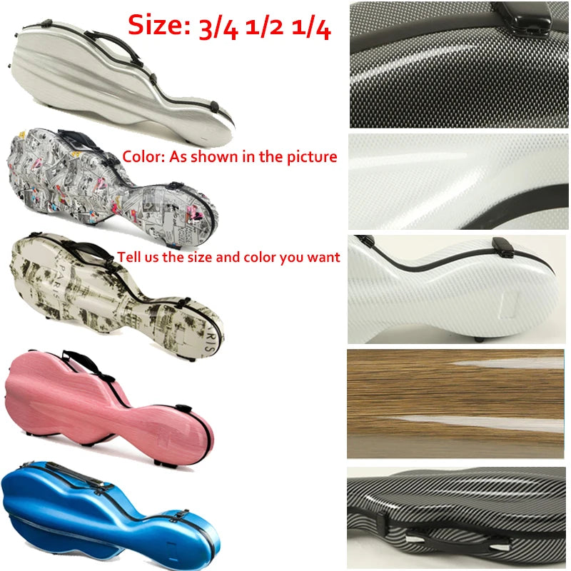 Multicolor Violin Case Carbon fiber 4/4 3/4 1/2 1/4 violin box compression-resistant double shoulder strap